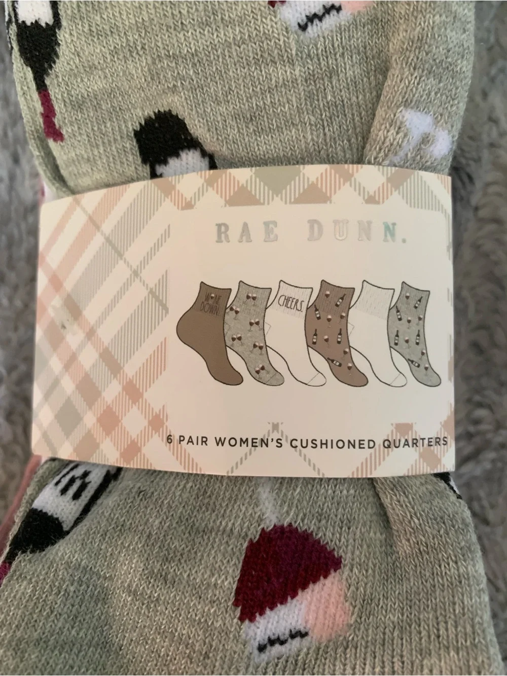Rae Dunn 6-Pack Women’s Cushioned Quarter Socks - Wine Themed